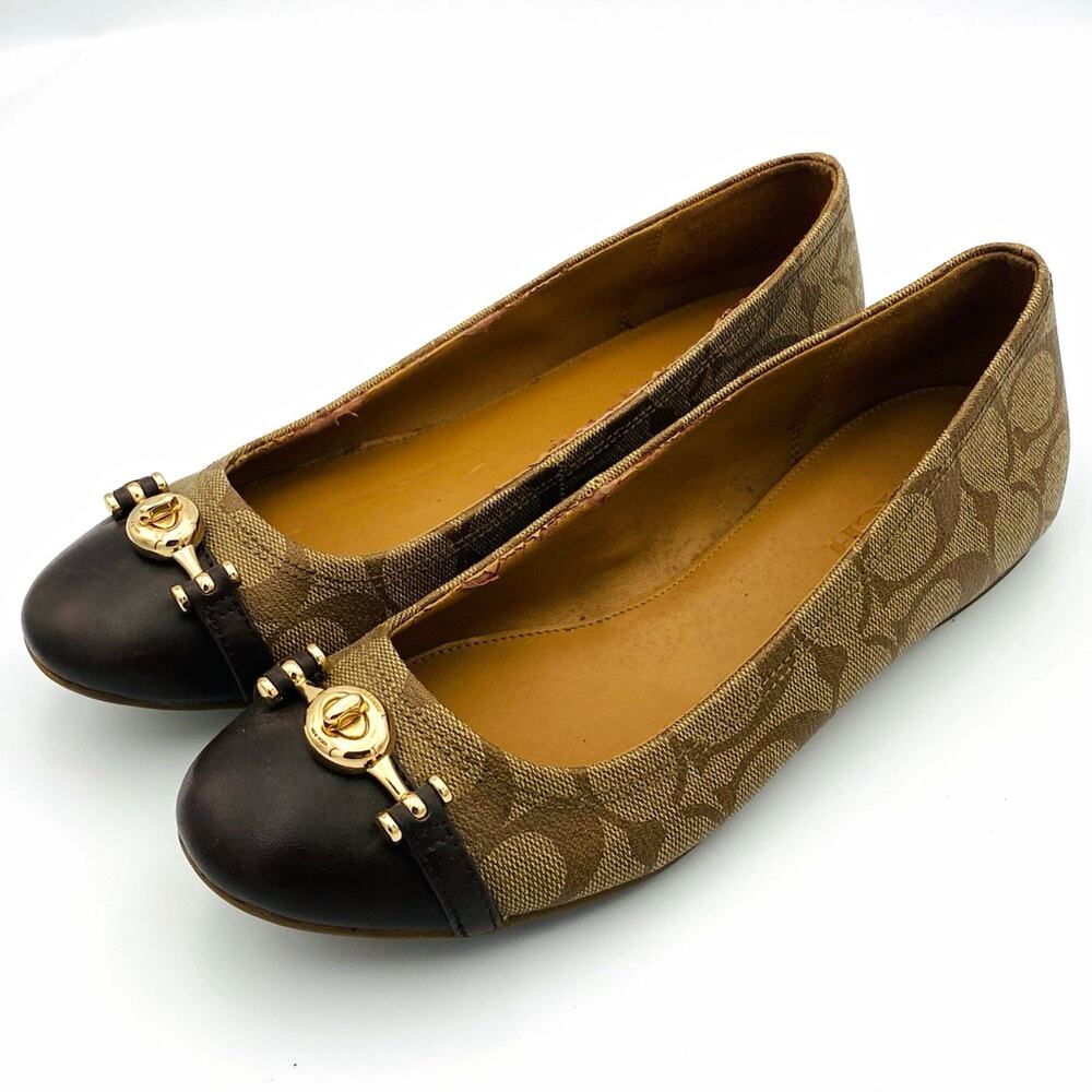 Vtg Y2K Coach Signature Canvas Cap Toe Ballet Flats Brown Slip On Women’s 9